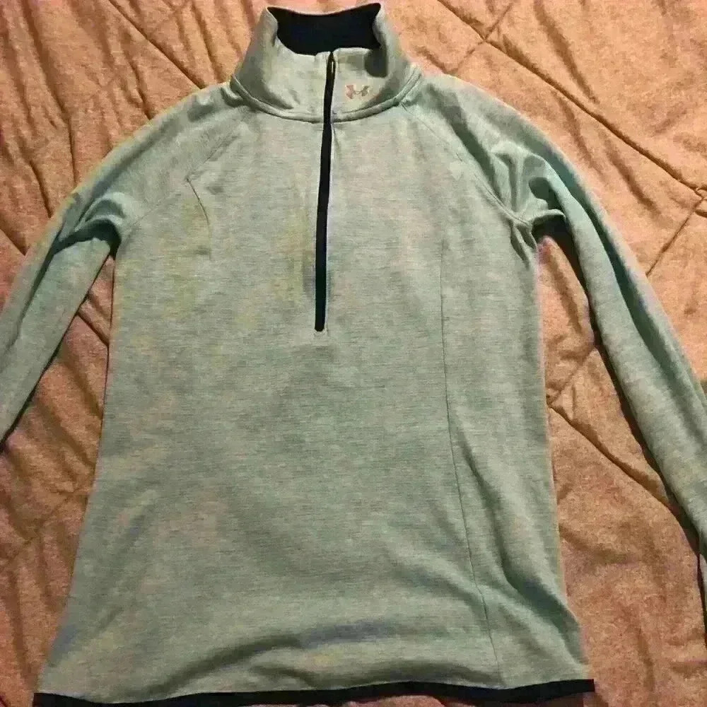 Under Armour Womens Quarter Zip Pullover Space Dye‎ Mint Green Long Sleeve Top